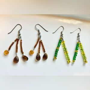 Lot of Vintage Artisan Handmade Beaded Dangle Earrings Earth Tones Boho Jewelry
